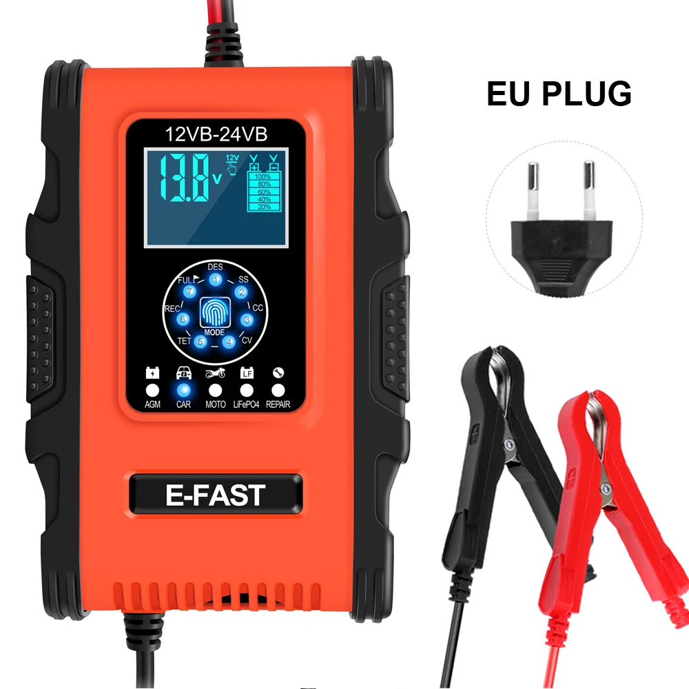 E-FAST Auto Batterie Ladegerät 12V-24V 12A 7-segment Volle Automatische  Ladegerät Digital LCD Display Ladegerät blei-säure Batterie Ladegerät