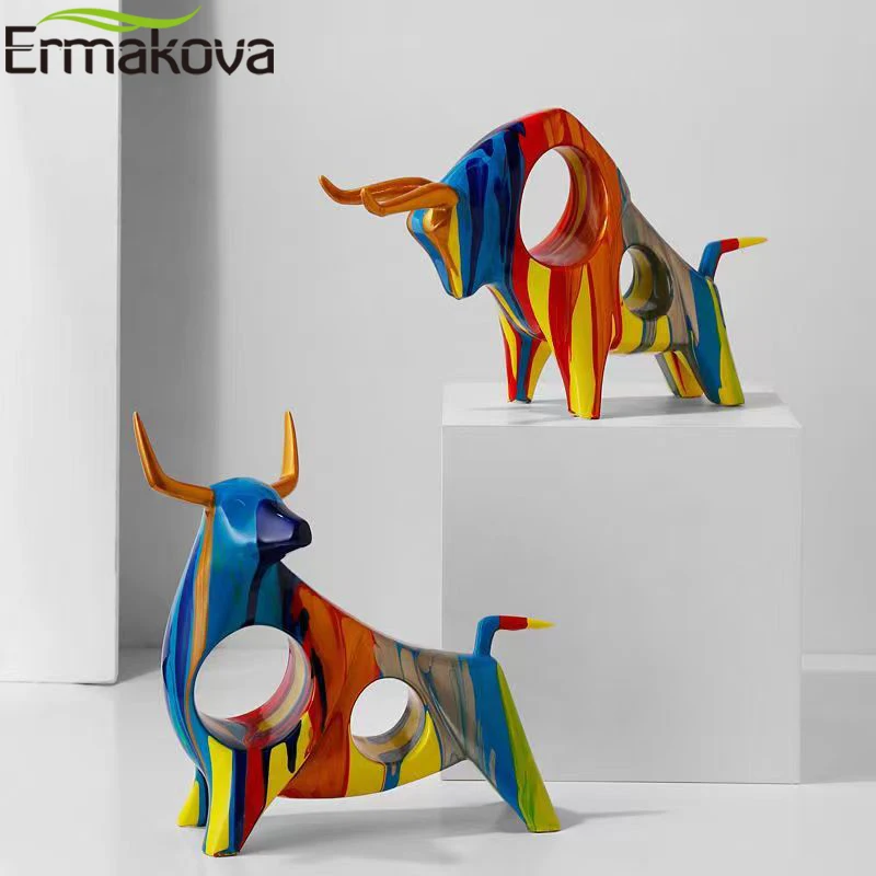 Vermelho/azul touro escultura cerâmica artesanato animal decoração de mesa  ornamentos gabinete tv mobiliário moderno decoração pintada estátua de touro  - AliExpress