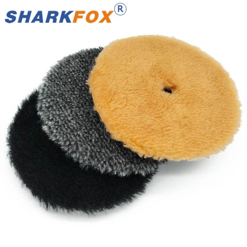 Sharkfox 5/6Inch Wool Car Polishing Pad High Density Lamb Woollen Polish Buffing Pad Wool Polishing Pad for Car Detail Polishing 5