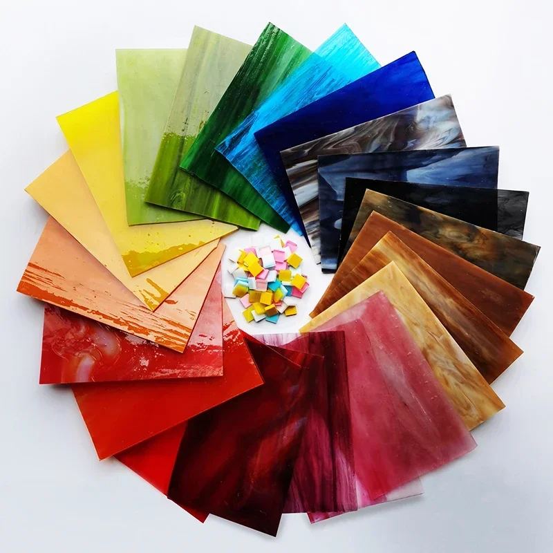 Colorful Square Mica Mosaic Tiles 3mm Thickness DIY Craft Glass Mosaic Craft Materials Package with Foam Sponge Glass Mosaic Tiles Diy Mosaic Supplies 1 pc 10x10cm