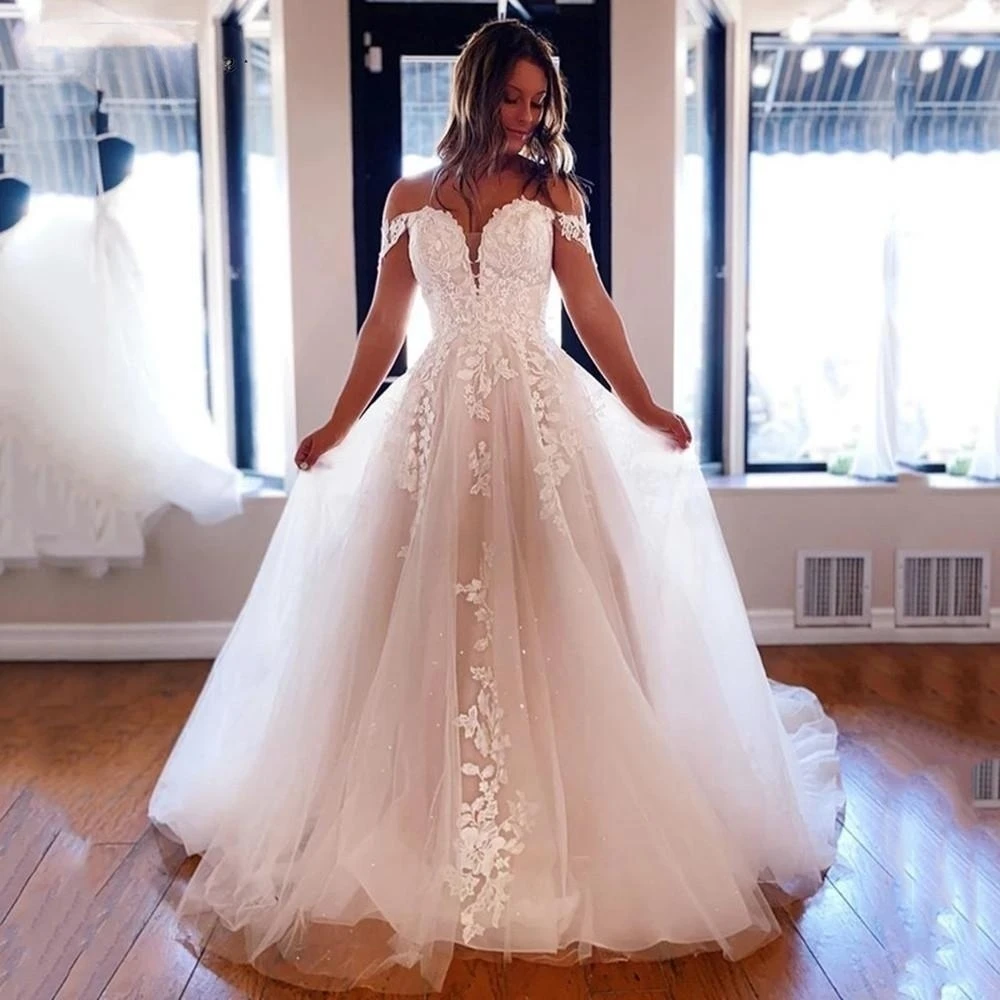 

Sexy Off The Shoulder Wedding Dresses 2023 Lace Appliques Vestido De Noiva Deep V-Neck Vestidos De Novia