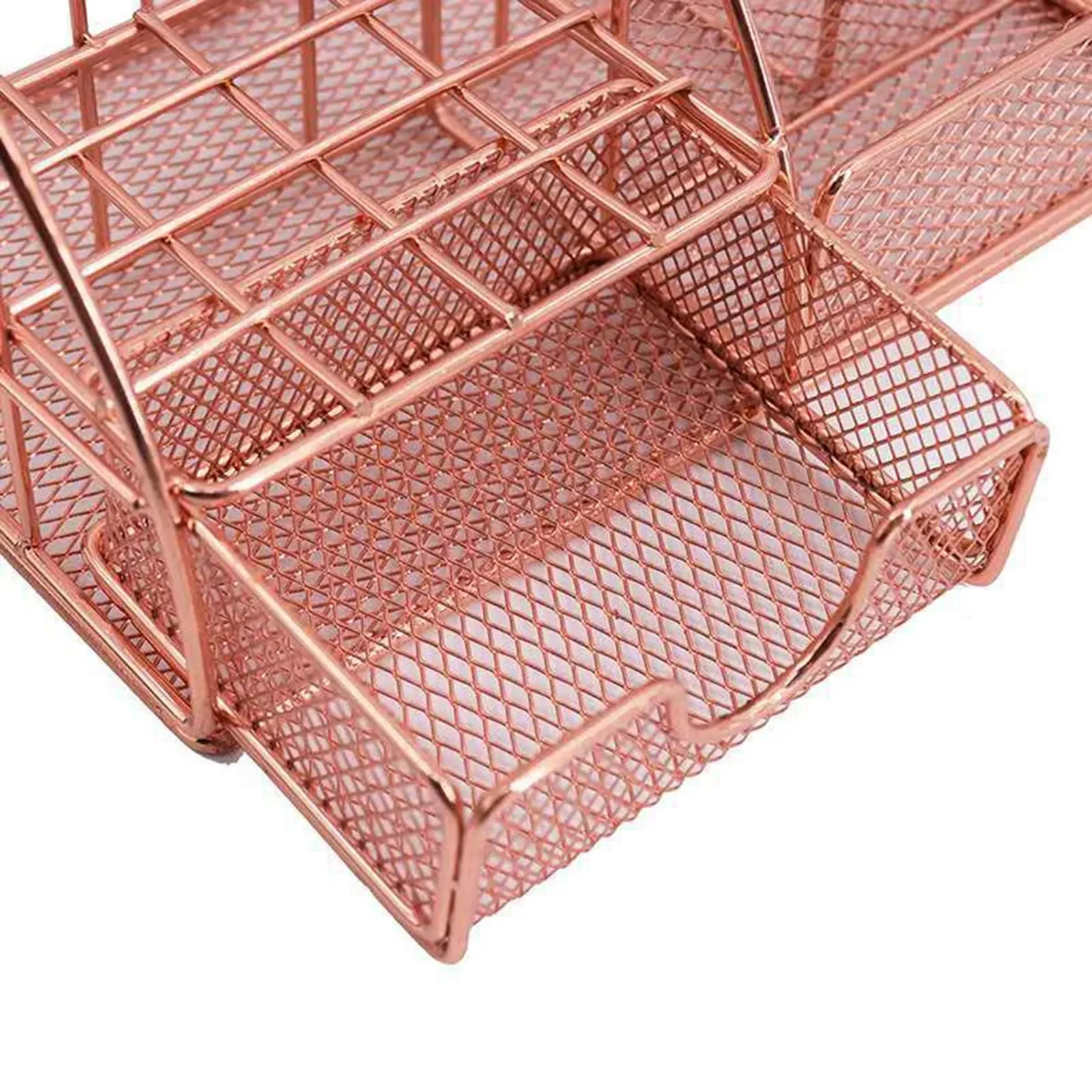 Desktop Storage Box Rose Gold Mesh Metal Office Supplies Accessories with Drawer for Home Office Makeup Organizer