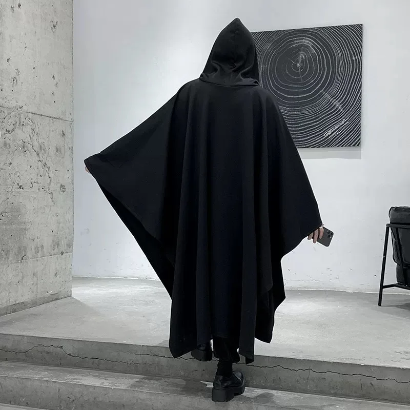 2025 Spring Autumn Hip Hop Punk Hooded Cloak Oversize Trench Coat Men Gothic Vintage Long Cape Cosplay Costume
