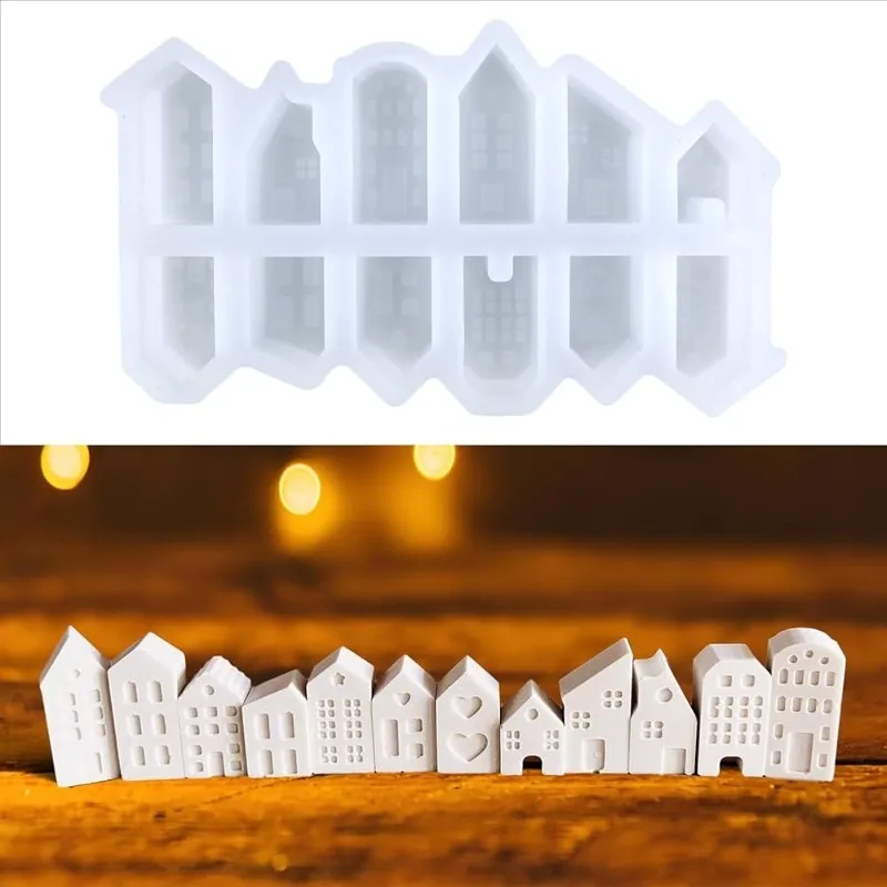 Versatile Christmas House Mold with European Design Suitable for DIY Epoxy Resin Casting Gypsum Projects Aromatherapy Creations