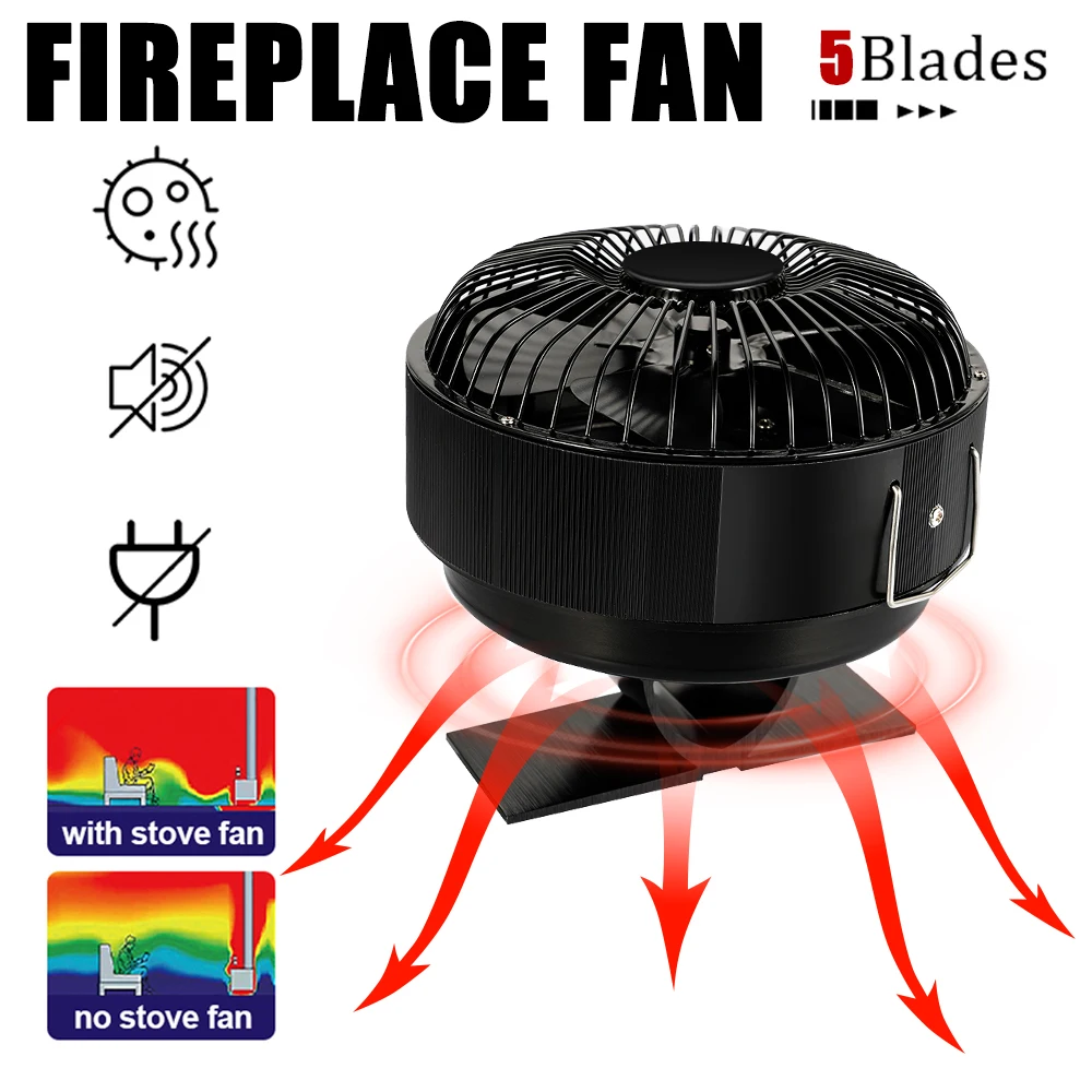 

Fireplace Fan Heat Powered Stove Fan 5-blade Saving with Overheat Protect Wood Burning Stove Fan for Log Burning Silent Energy