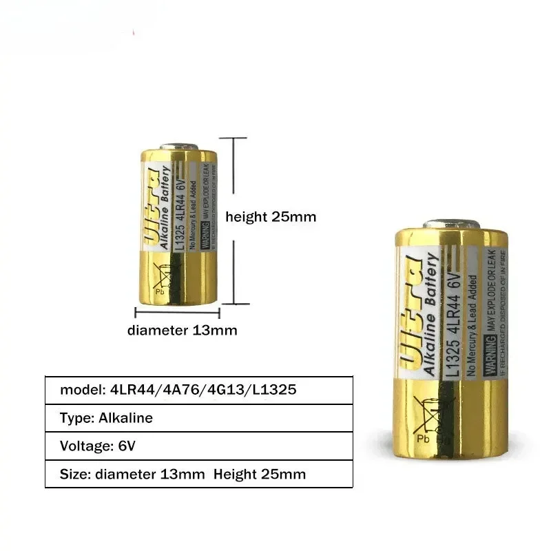 Alkaline Battery Disposable Battery 20pcs 4LR44 6V Batteries L1325 4AG13 4A76 544 Primary Dry Alkaline Battery Cells Car Remote Watch Toy Calculator