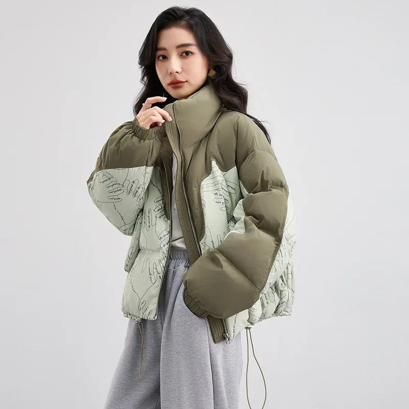 New Women White Duck Down Jacket Winter Coat Female Shifaon Stand Collar Parkas Loose Large Size Outwear Warm Thick Overcoat