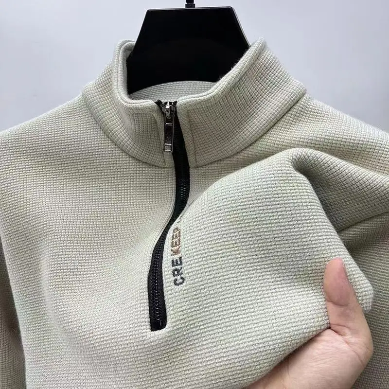 

2024 New Half Zipper Plush Thickened Sweater Men's Winter Warm Casual T-shirt