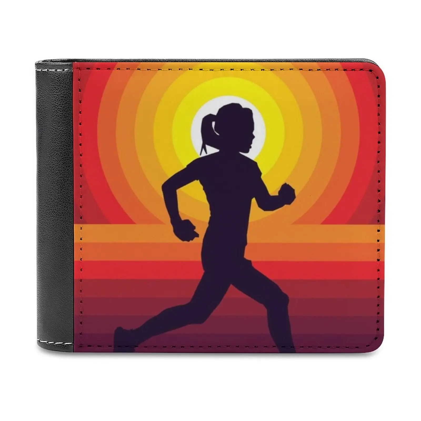 

Just Keep Running-Summer Sunset Silhouette Girl Leather Wallet Short Slim Male Purses Money Credit Card Holders Men Wallet