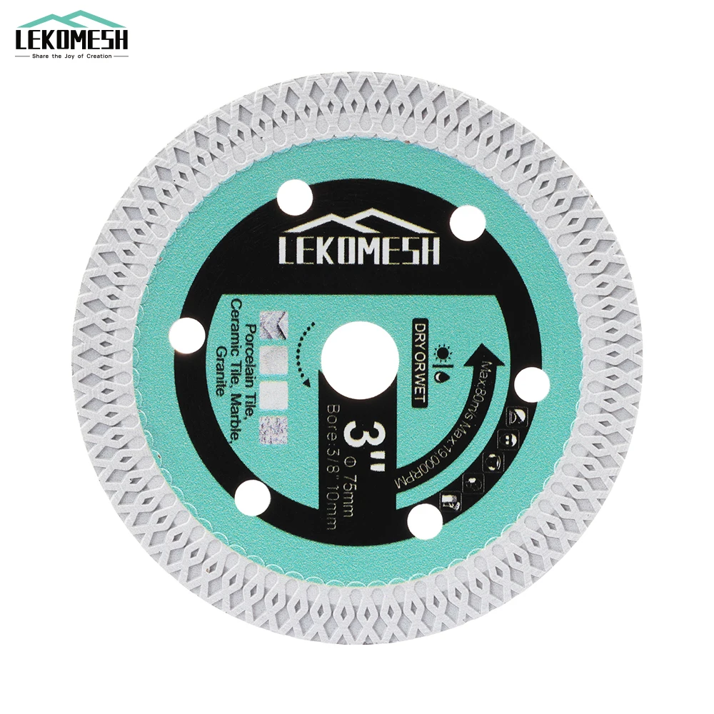 LEKOMESH 1pc 3inches/Dia75mm Diamond Cutting Disc X Mesh Turbo Ceramic Porcelain Tile Marble Granite Stone Cutting Saw Blade raizi phoenix 115 125 180 230mm mesh thin turbo porcelain tile diamond cutting disc mesh thin porcelain tile cutting saw blade