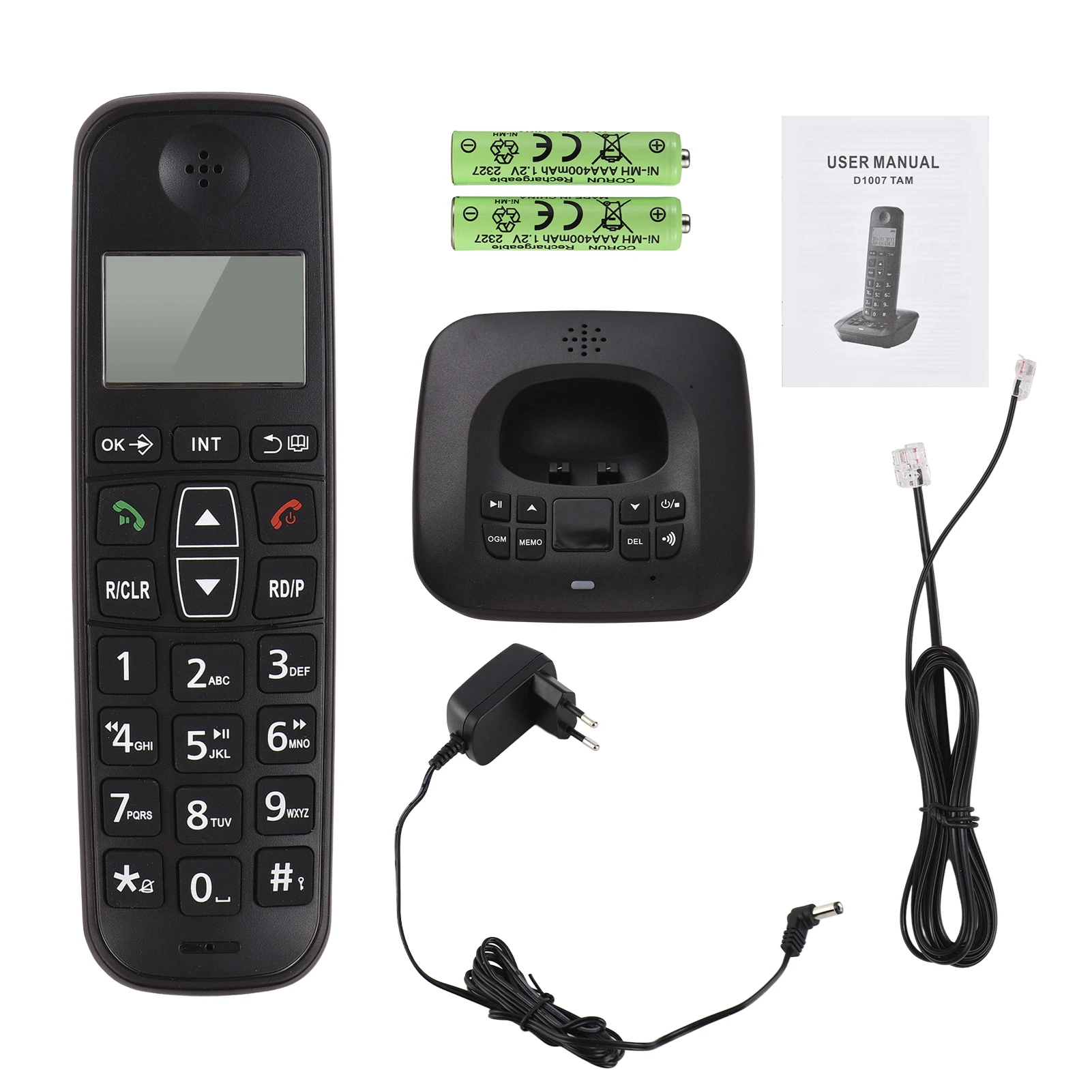 Teléfono inalámbrico con contestadora telefónica Soporte de identificación de llamadas LCD Conexión de hasta 5 auriculares 50 recuerdos de libro telefónico