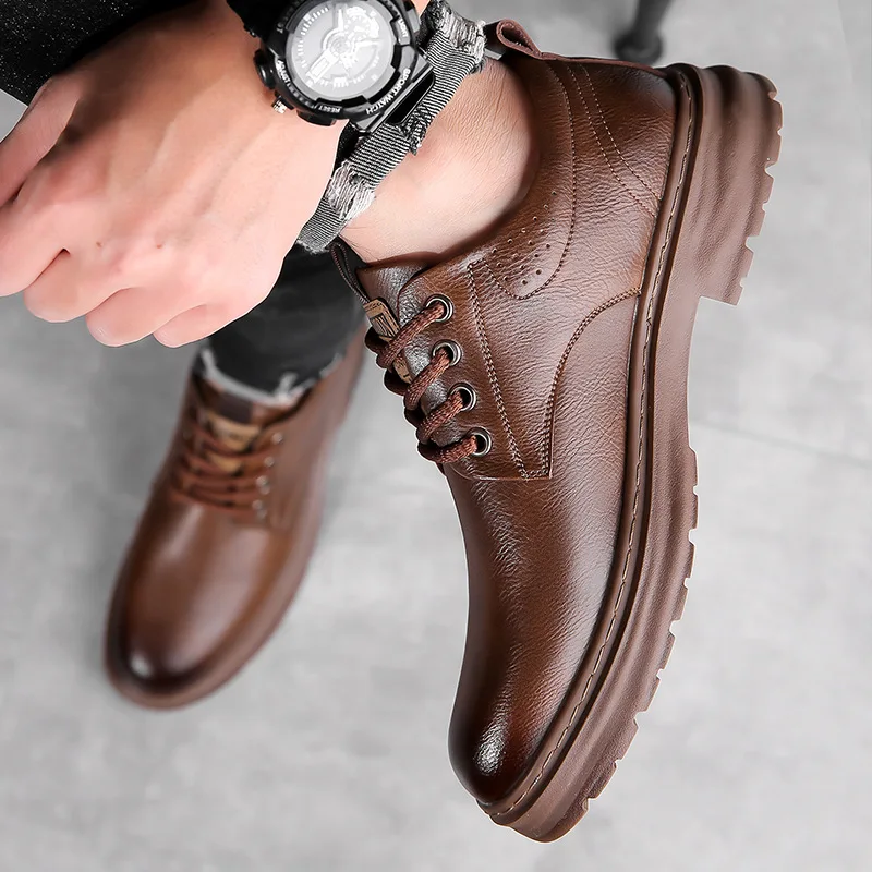 Business Casual Low-top Genuine Leather Shoes Men Spring Autumn New Designer British Style Retro Platform Shoes Loafers Men 2