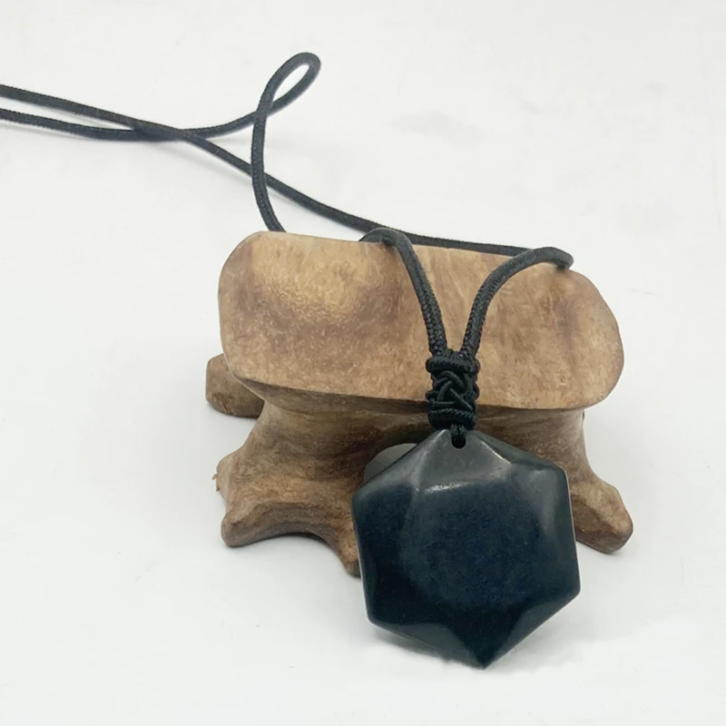 Russian Natural Shuhgite Hexagon Pendant Handmade Cubic Pendant Lucky Stone for Reiki Energy Healing
