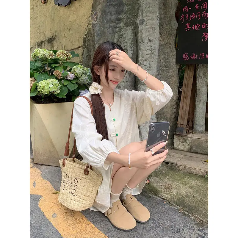 자카드 블라우스 반치마 투피스, 용수철 물튀김차, 중국 스타일 카디건 셔츠, 세트 여성 용수철, 여름, 가을, 신상