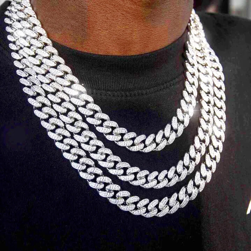 New Men's Cuban Link Iced Out Necklace Golden Silver Color - Temu