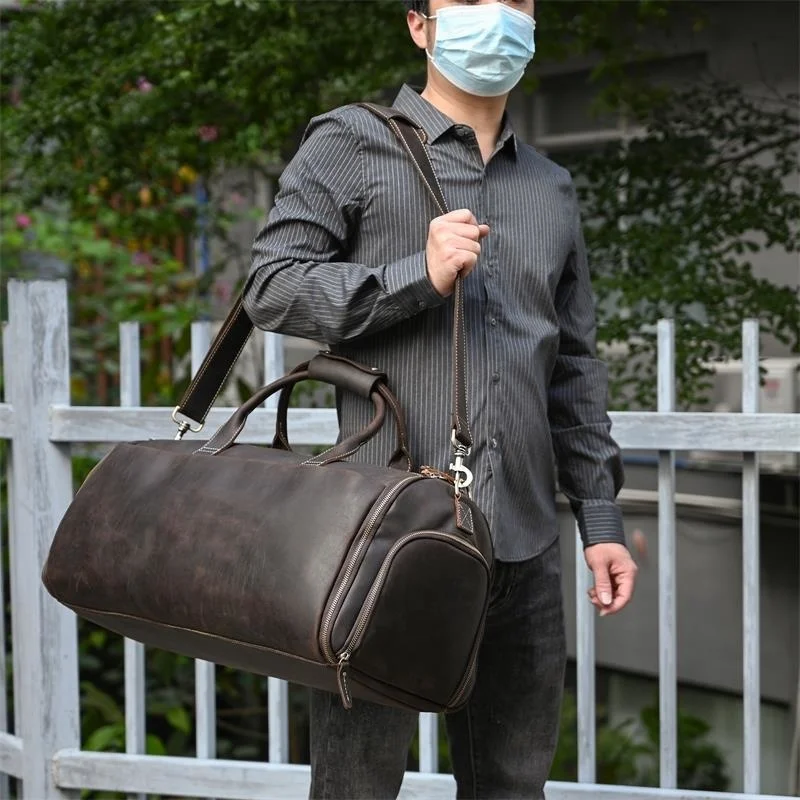 Leather Travel Bag With Shoe Compartment