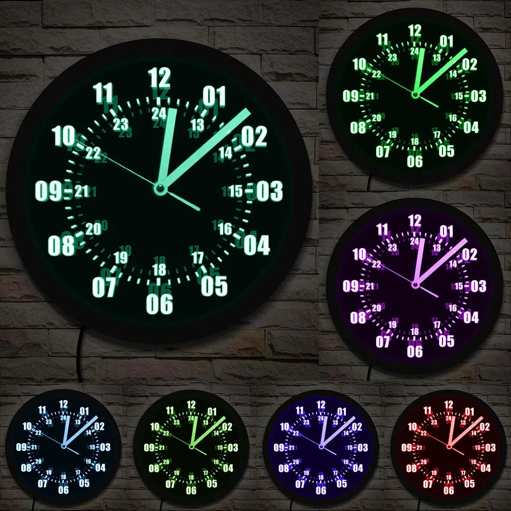 Reloj de pared con letrero de neón con pantalla de 24 horas, hora