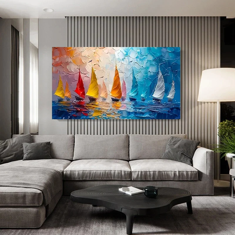 Modern Abstract Sailboat Sea View Canvas Wall Art 3