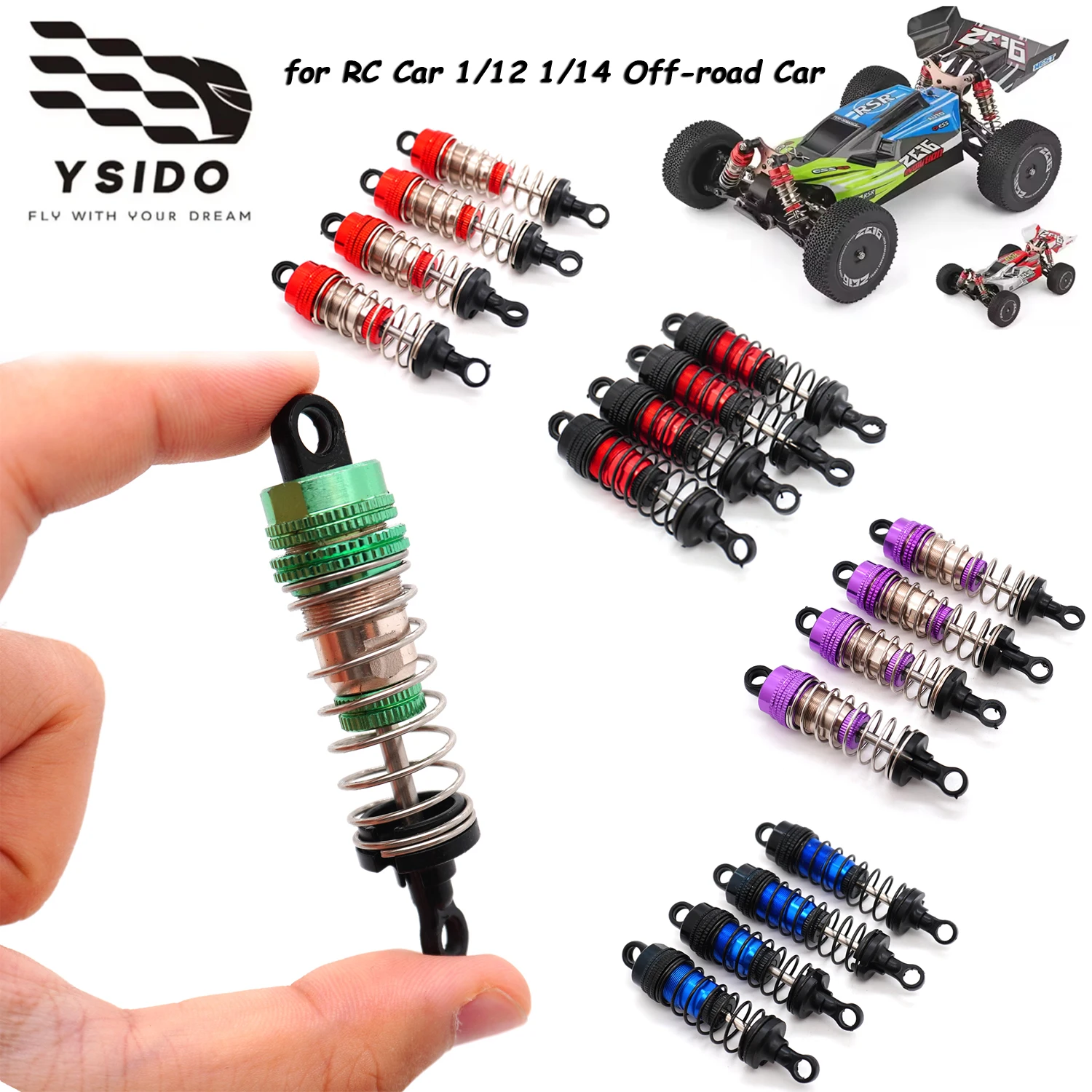 4PCS YSIDO Stoßdämpfer Dämpfer für Wltoys 144001-02 144010 124007 124008 124016 124018 124019 1/12 1/14 RC Off-road Auto Teile