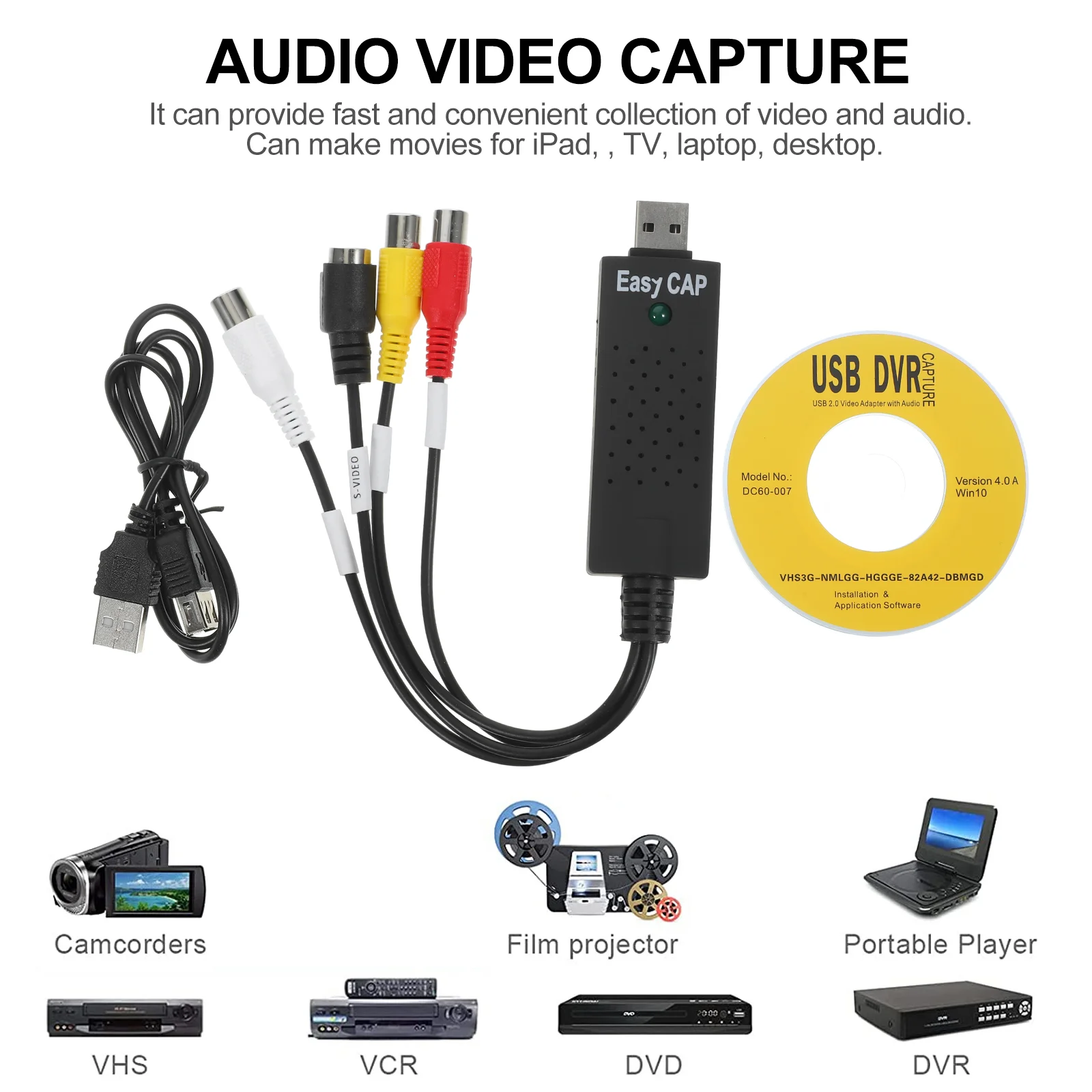 Video Capture Card Audio Device 20 Converter Abs Professional Adopter