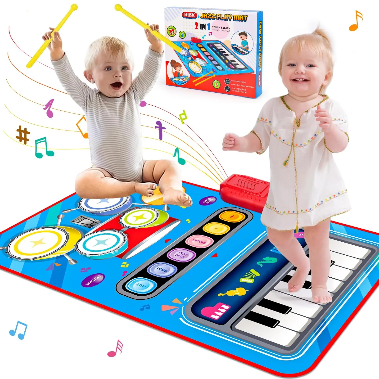 Baby Toys For 1 Year Old: Baby Musical Mat Toddler Toys Age 1-2 2 In 1 Piano Drum Babies Play Mat Infant Music Toy 12-18 Months