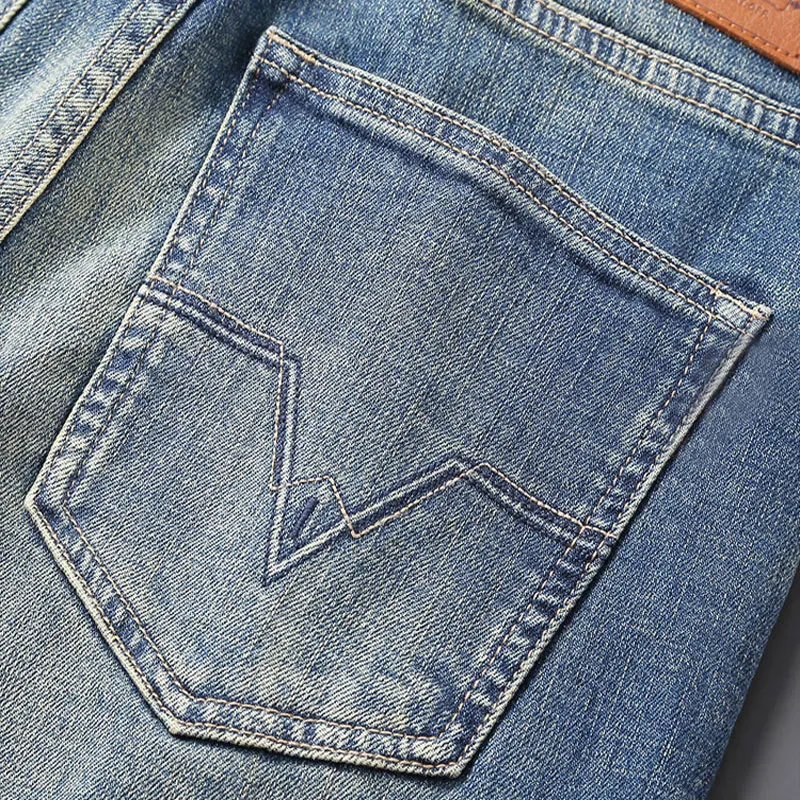 Newly Designer Fashion Men Jeans High Quality Retro Blue Elastic Slim Fit Ripped Jeans Men Embroidery Vintage Denim Pants Hombre