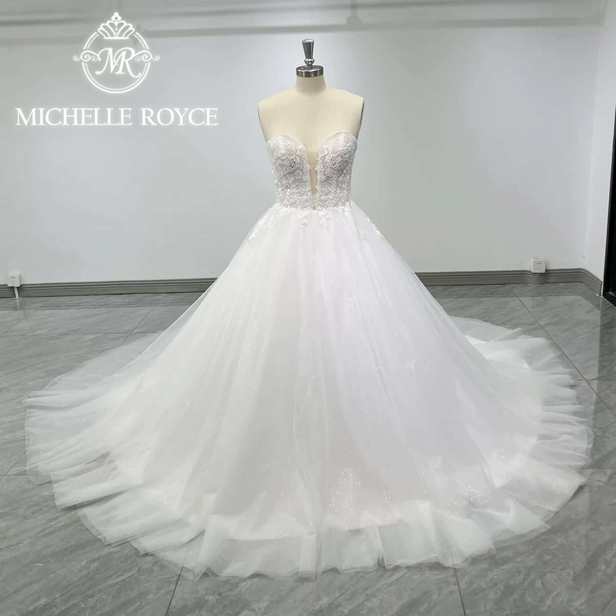

Michelle Royce A-Line Wedding Dresses For Woman 2024 Strapless Appliques Court Train Real Sample Wedding Gown Vestidos De Novia