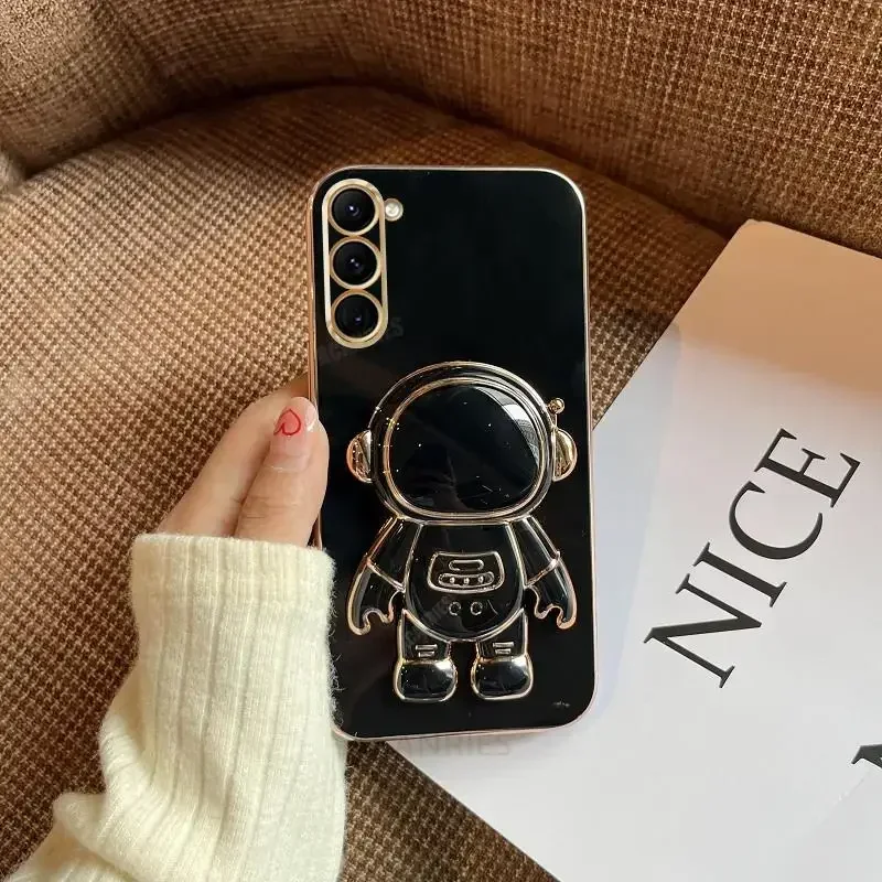 Plating Astronaut Ring Stand Holder Silicone Shockproof Back Case Cover