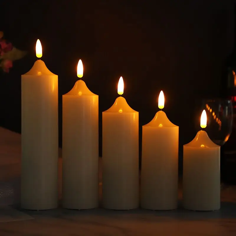 

Pointed Flameless LED Pillar Candle Realistic 3D Wick Flame Flickering Battery operated paraffin Candles f/Cozy Home decoration
