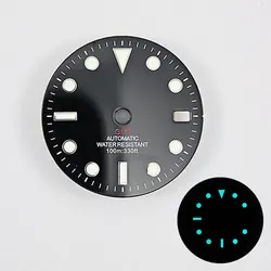 White & Black Mark Gloss Watch Dial with Blue & Green Luminous Accents - 28.5mm - 28.5mm(No Logo) (Black - GMT Red)