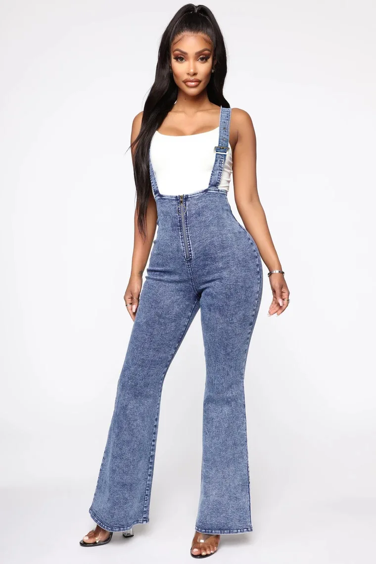 Women's Jeans High Waist Denim Street Spring and Autumn Clothing Jeans High Stretch Big Hip Lift Suspender Pants Free Shipping flare jeans