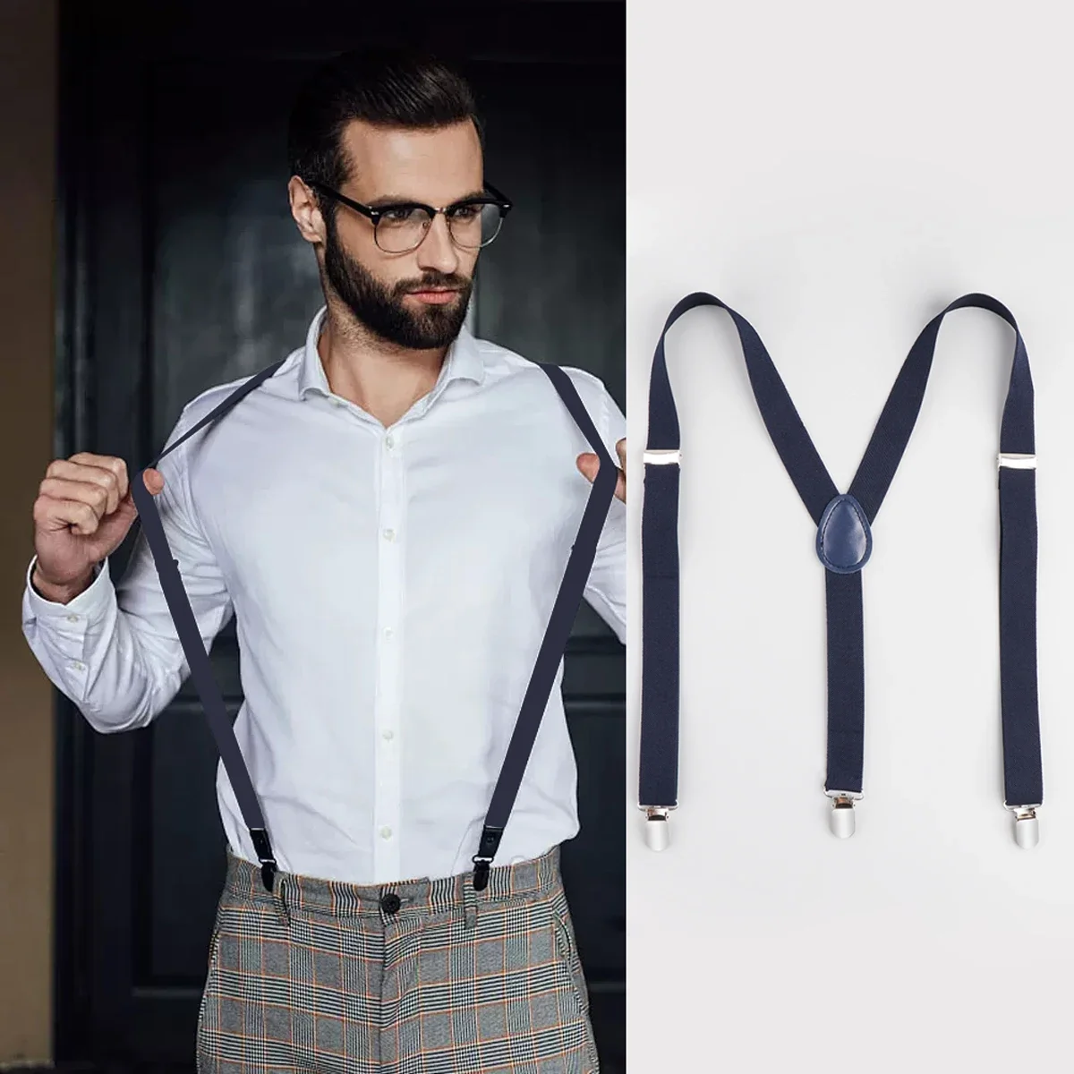 Men Suspenders Set Adjustable 1 inch Wide Y Shape Wedding Suit Accessories Strong Metal Clips work suspenders