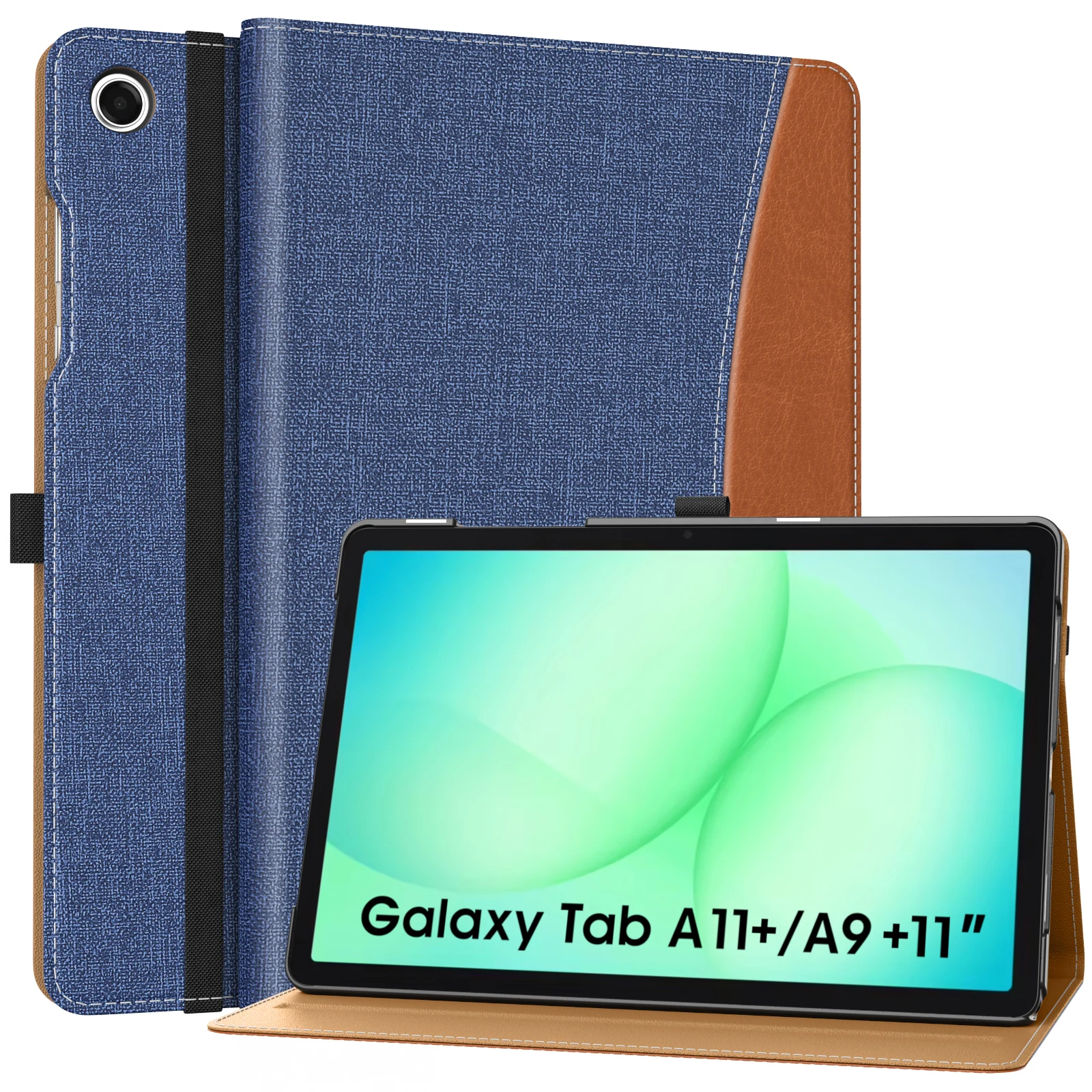 Premium PU Leather Multi-Angle Folding Stand Tablet Case with Hand Strap, 11-Inch