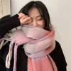 2026Korean version rainbow fringe square couple shawl with contrasting colors, warm scarf, women's winter versatile scarf