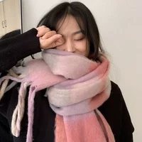 2026Korean version rainbow fringe square couple shawl with contrasting colors, warm scarf, women's winter versatile scarf