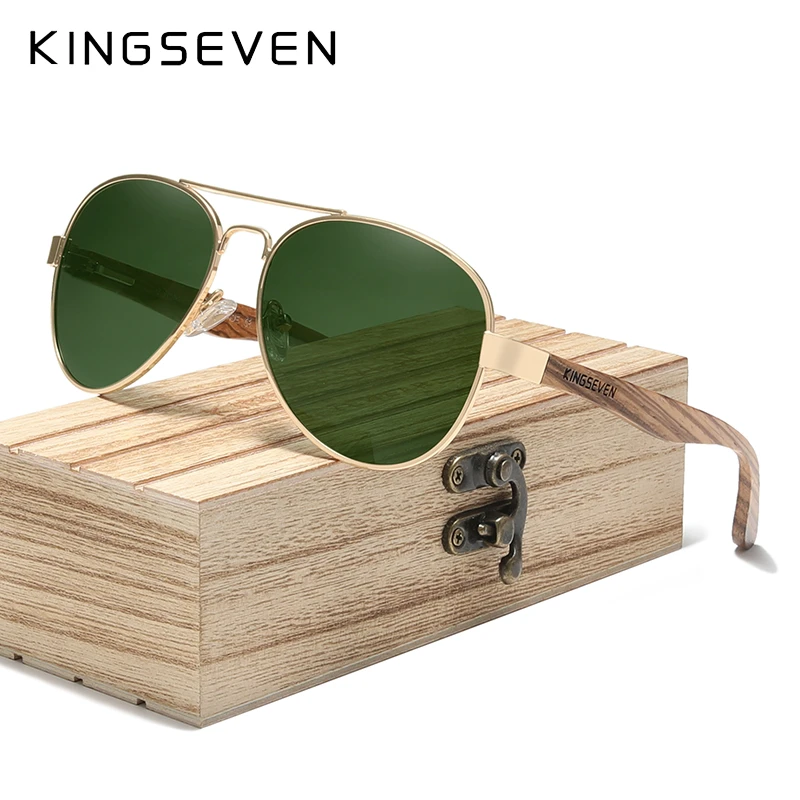 Kingseven High Quality Natural Zebra Wood Temple+alloy Frame Men