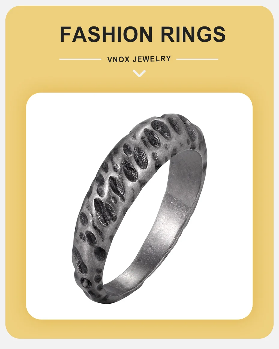 Vnox Herren Vintage Unregelmäßiger Konkaver Ring, 6mm Breiter Edelstahl Punk Retro Grauer Ring, Endlose Liebe Jubiläumsgeschenk für Ihn – Detail 2