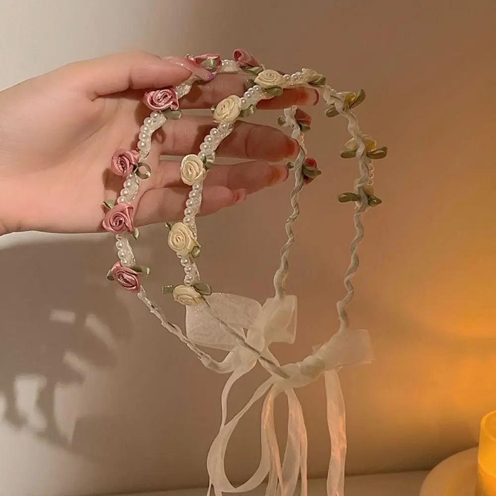 2pcs Handmade Headpiece Wedding Garland Imitated Pearl Hair Headdress Flower Wreath Bridal Headband