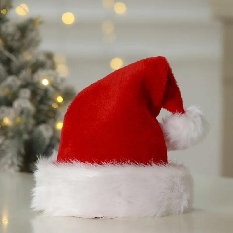 Plush Christmas Hat For Adults and Kids Comfortable Santa Claus Cosplay Supplies Party Decor Pink Coffee Gift