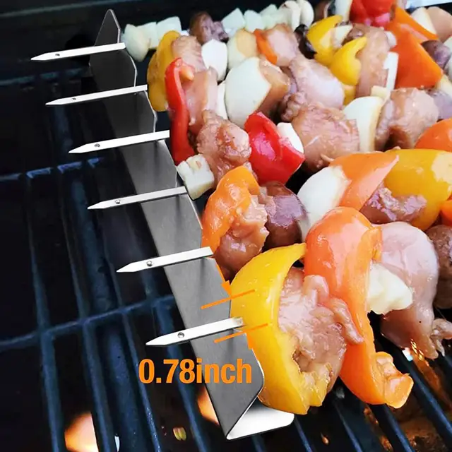 2Pcs Környezetbarát Nyárs Tartó Ezüst Színű Kebabok Állványok Élelmiszer-Minőségű Grillnyomású Kétrészes Készlet Edények - Image 3