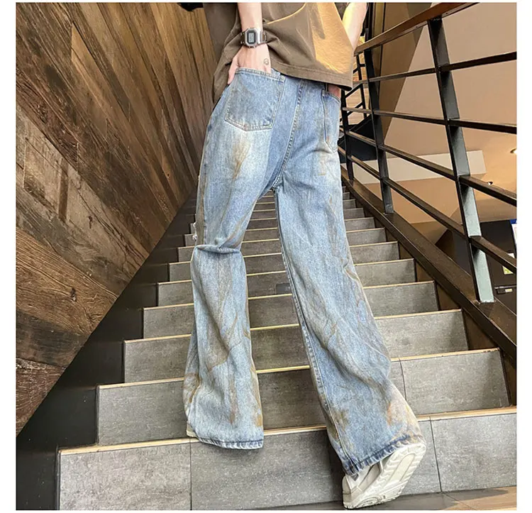 Description Picture 3 of item2024 Men's Spring Summer Fashion Long Straight Denim Pants Male High Street Hole Jeans Men Streetwear Loose Trousers F171