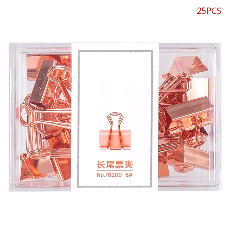 

25pcs/box Rose Gold Binder Clips Message Ticket Paper Clip Holder Korean Office School Supplies