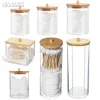 Acrylic Storage Box Bathroom Jar Makeup Organizer Cotton Round Pad Holder Cotton Holder Dispenser with Bamboo Lid Clear Plastic 1