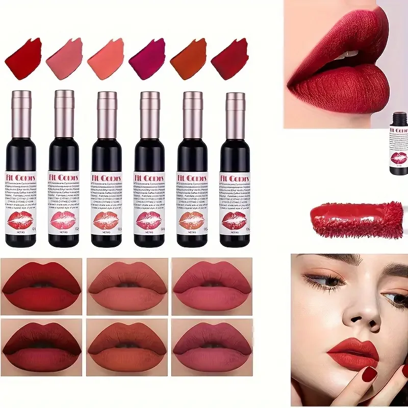 Velvet Matte Liquid Lipstick with Red Wine Bottle Design - High Pigment Lip Gloss