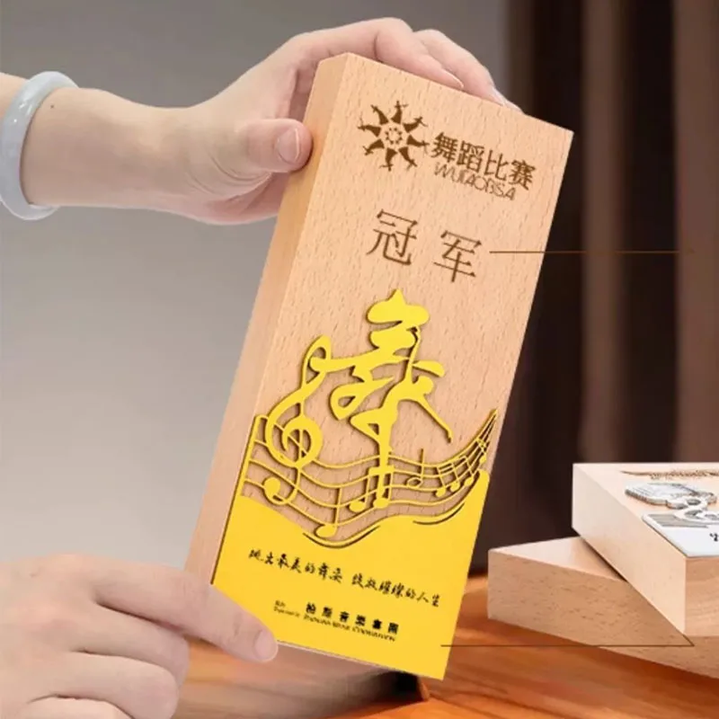 Customized Wooden Metal Music Trophy, Dancing, Singing, Notes, Children's Competition Award, Memorial Gift, Home Decoration, 1pc