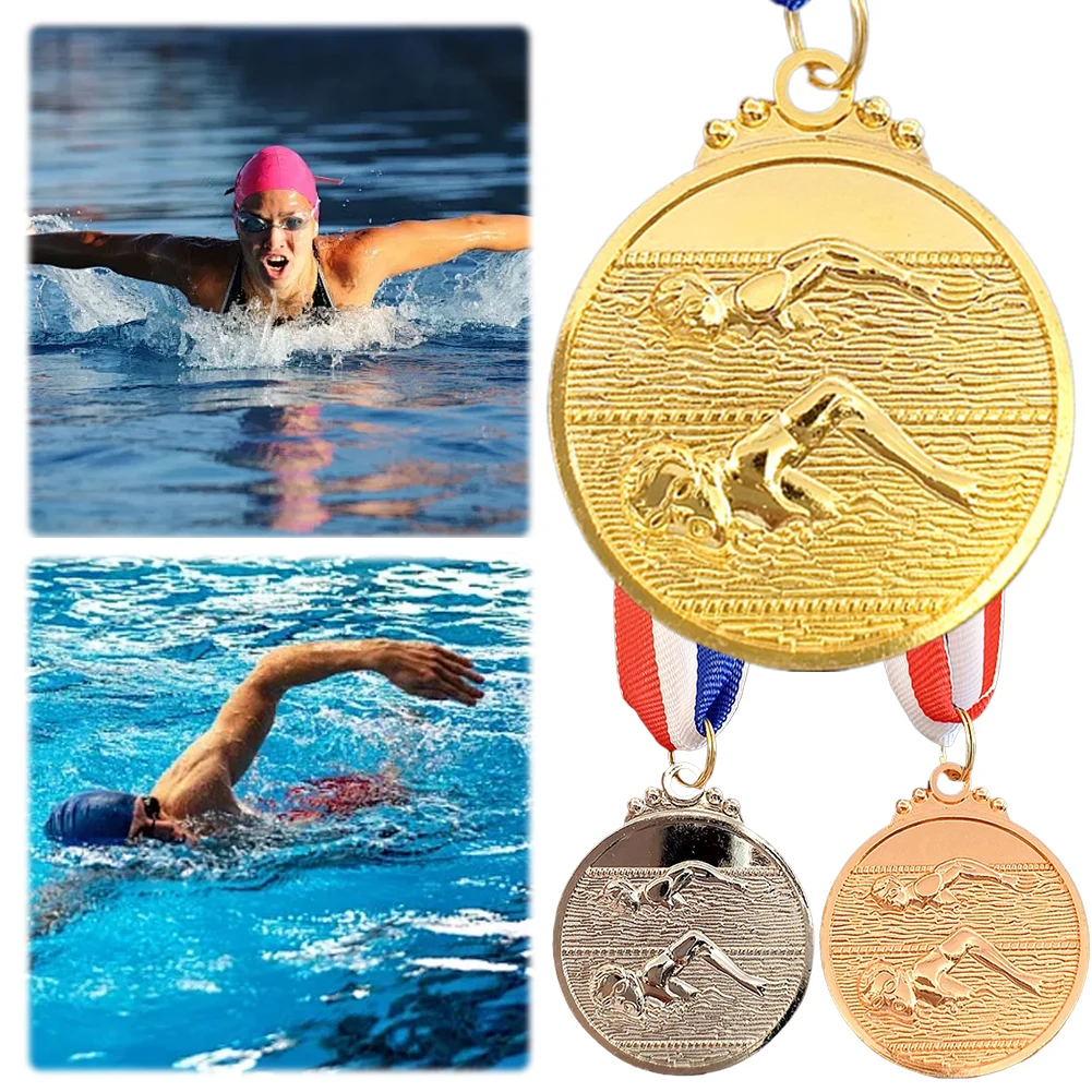 5cm Swimming Medal Sports Rewards with Neck Ribbon Competition Awards 1st/2nd/3rd Place Medals for Competitions Party Race