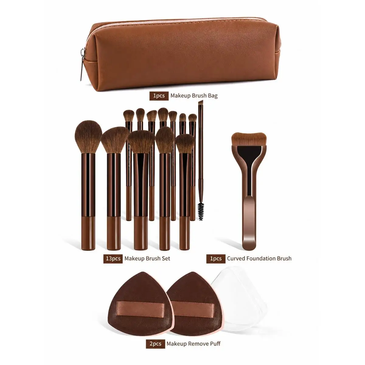 17pcs Makeup Tools Including 14pcs Makeup Brushes Set + 1pc Makeup Bag + 2pcs Air Puff Accessories Foundation Brush Blush Brush - 3