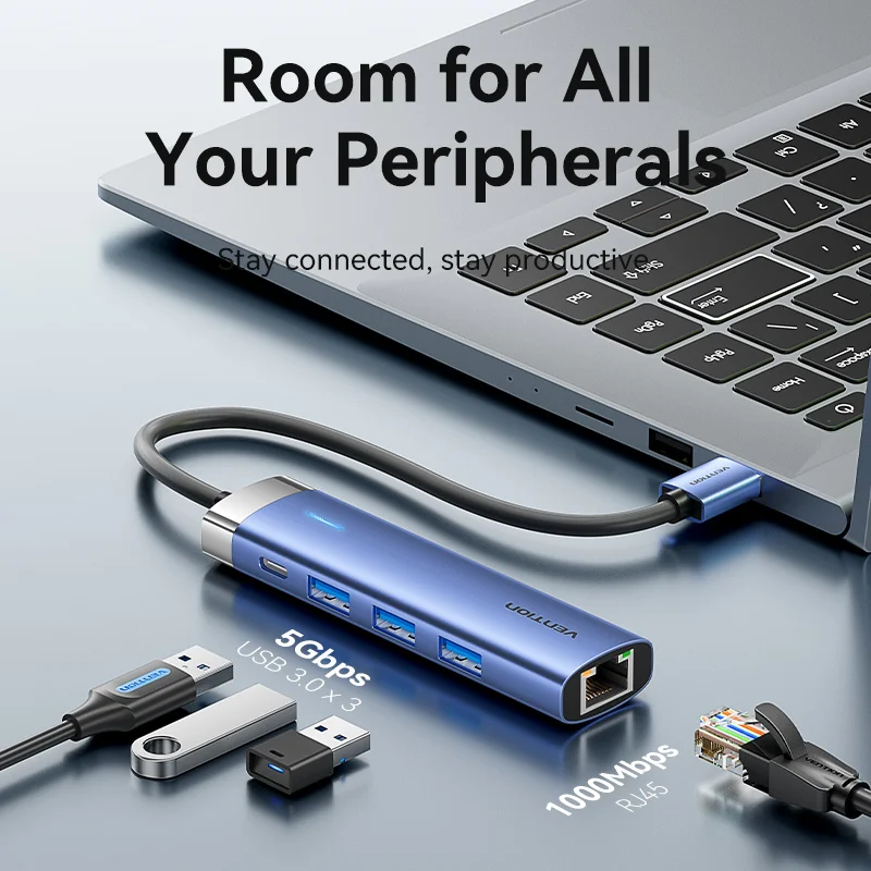 Vention-adaptador Ethernet Usb 1000mbps Hub Usb3.0 Lan Rj45 para Macbook Windows Laptop pc Xiaomi mi tv Box Usb-c Hub Placa de Rede - Imagem 3