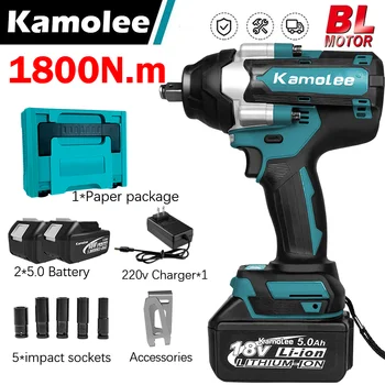 [1800N.m]Kamolee 1800N.m DTW700 High Torque Brushless Electric Impact Wrench Rechargeable Wrench Cordless For Makita 18v Battery