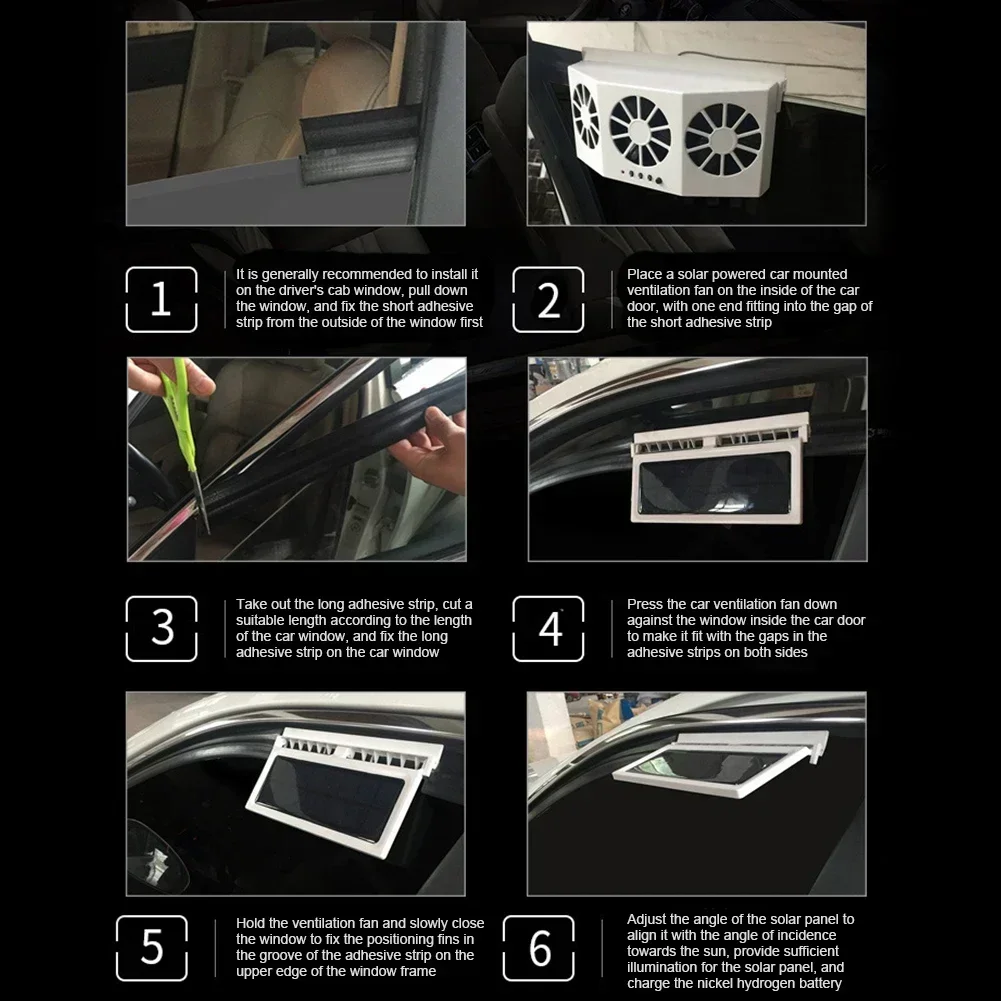 Solar Powered Car Ventilator Fan with 3 Heads for Vehicle Cooling